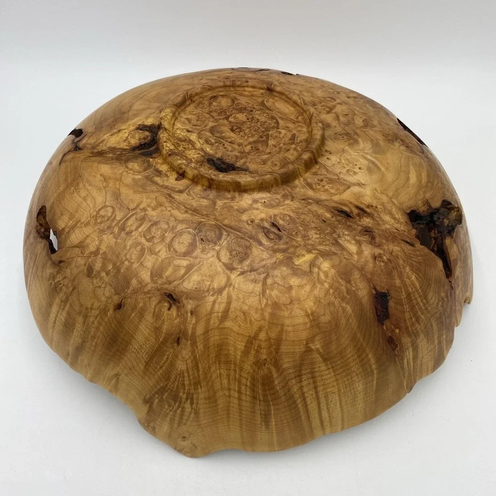 Maple Burl Wood Turned Natural Live Edge Bowl, Artist Signed V Leibrant 0152 Lg